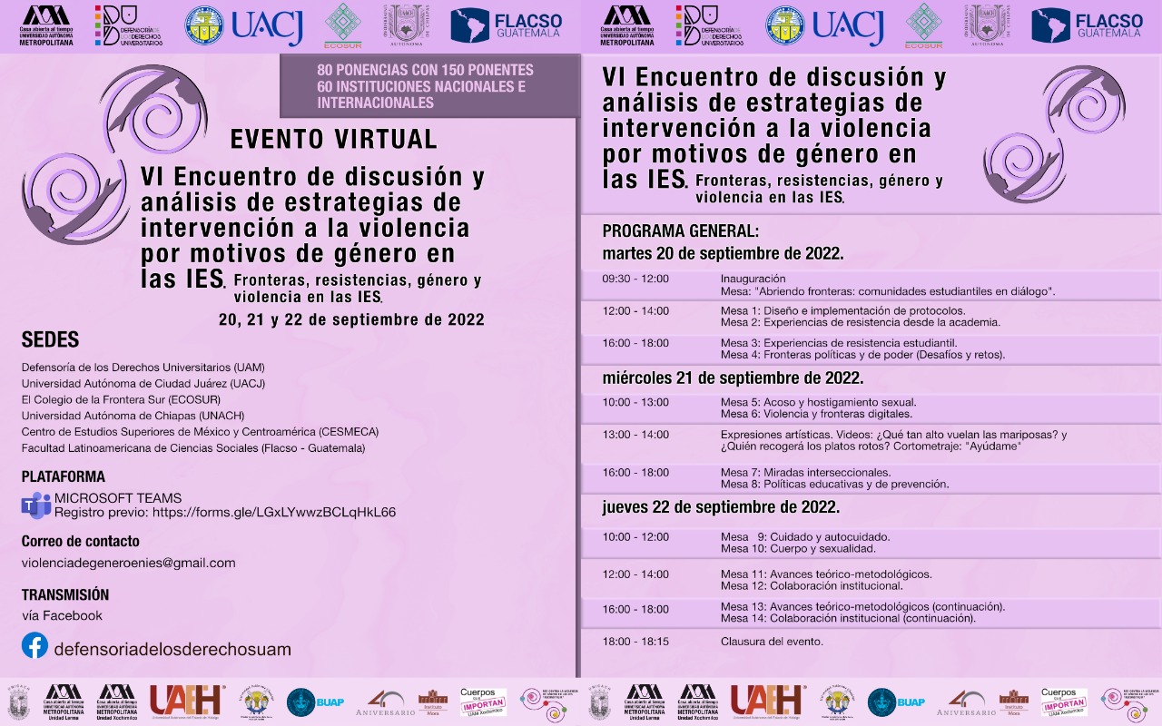 VI Encuentro de discusión y análisis de estrategias de intervención a la violencia por motivos de género en las IES